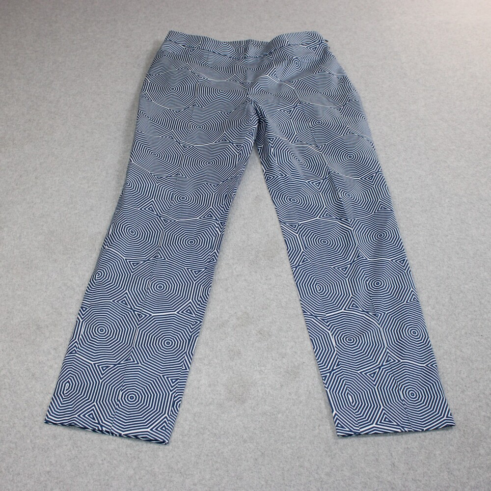 Akris Punto Franca Pants Women 6 Blue Geometric Straight Ankle Cropped Office